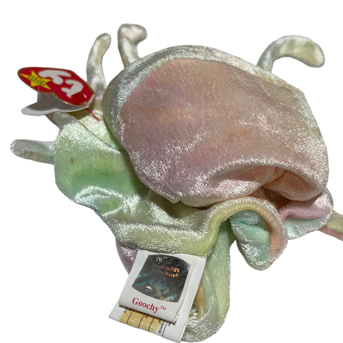 Goochie the Jelly Fish,Shimmery Vintage Ty Pastel Tie Dye Muti-Coloured Beanie Baby in EVC