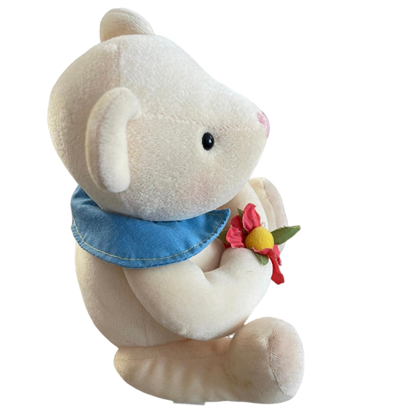 Hallmark Cream Pitter Patter 8" Stuffed Teddy Bear with Blue Cape & Red Flower GUC