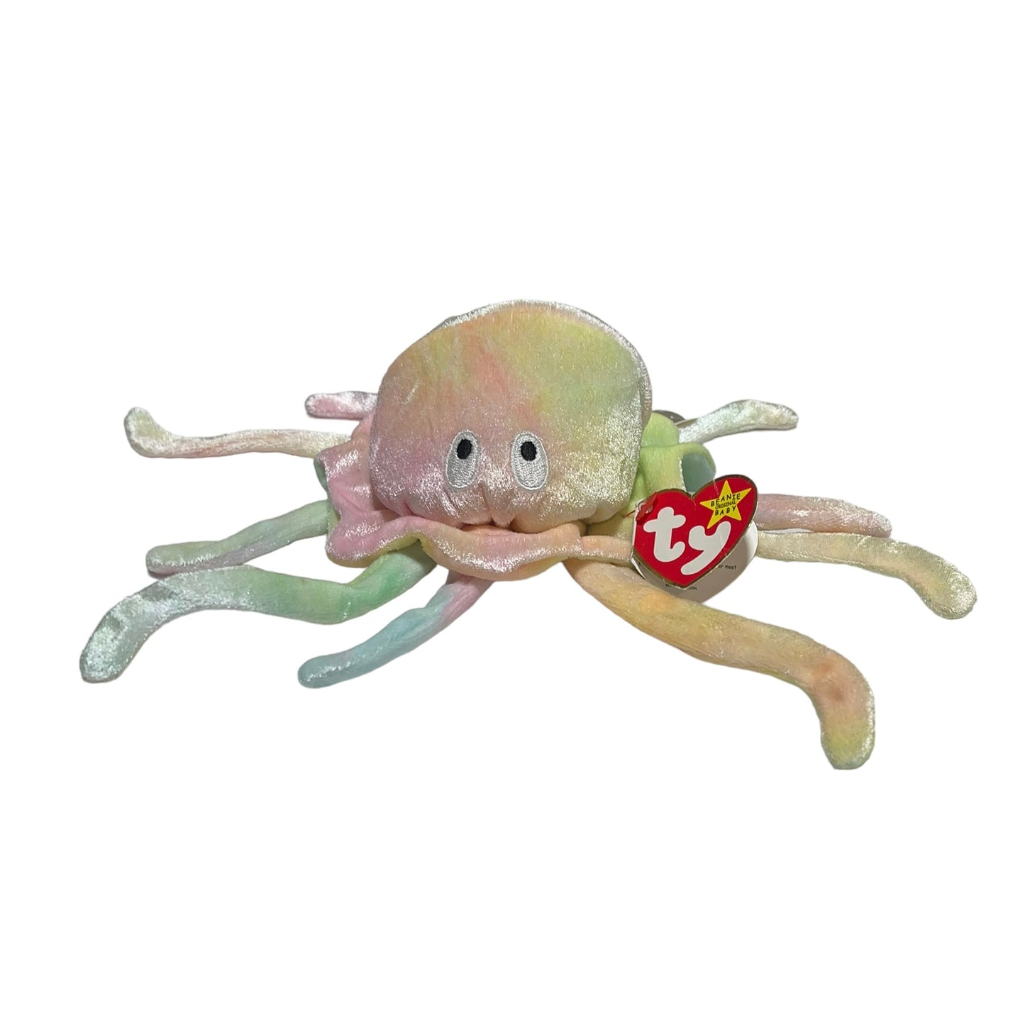 Goochie the Jelly Fish,Shimmery Vintage Ty Pastel Tie Dye Muti-Coloured Beanie Baby in EVC
