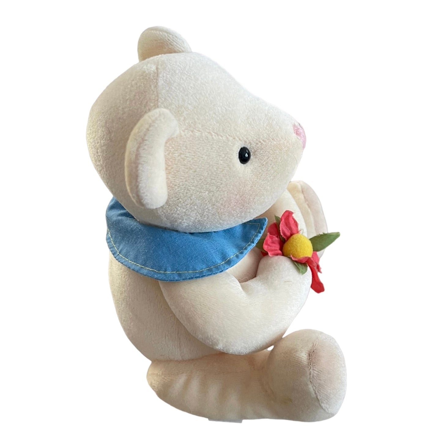 Hallmark Cream Pitter Patter 8" Stuffed Teddy Bear with Blue Cape & Red Flower GUC
