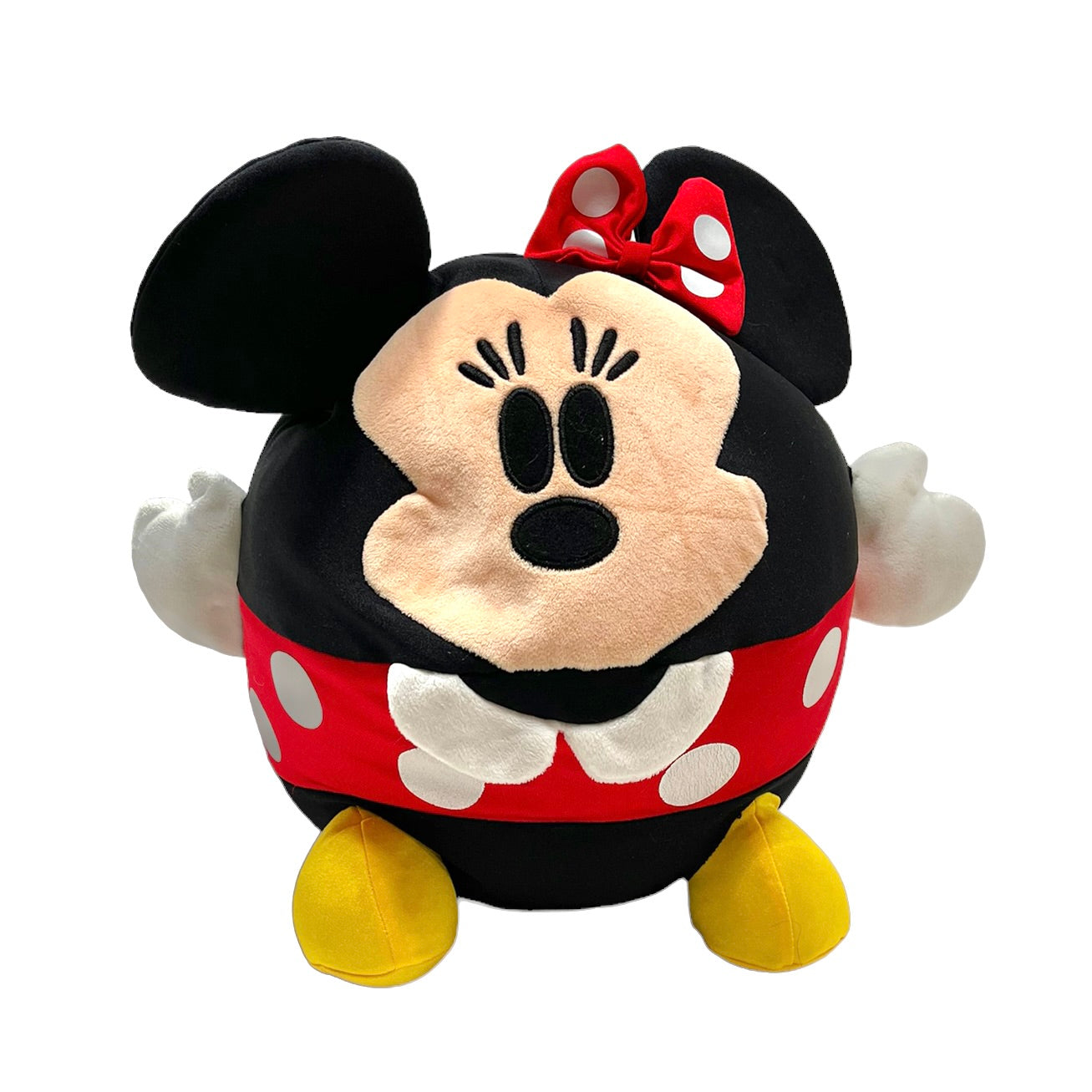 Round Bean Bag Minnie Mouse Walt Disney World Stuffed Animal Plush with Polka Dot Bow.