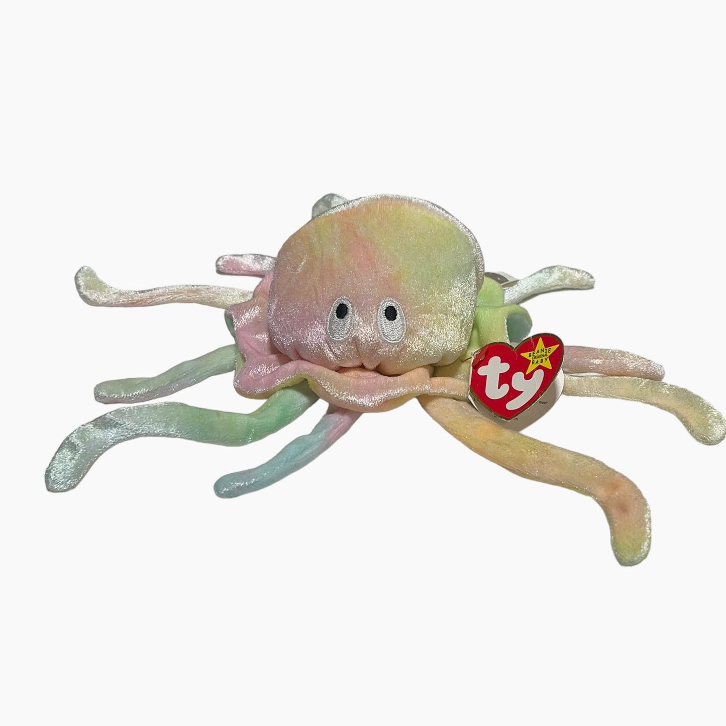 Goochie the Jelly Fish,Shimmery Vintage Ty Pastel Tie Dye Muti-Coloured Beanie Baby in EVC