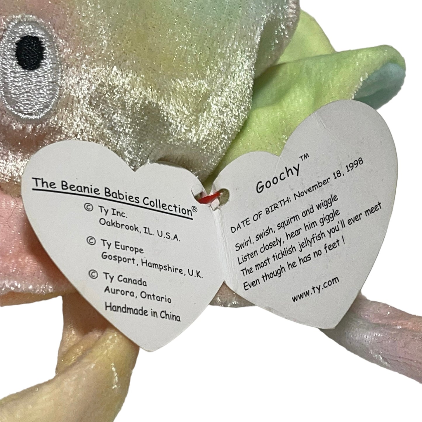 Goochie the Jelly Fish,Shimmery Vintage Ty Pastel Tie Dye Muti-Coloured Beanie Baby in EVC