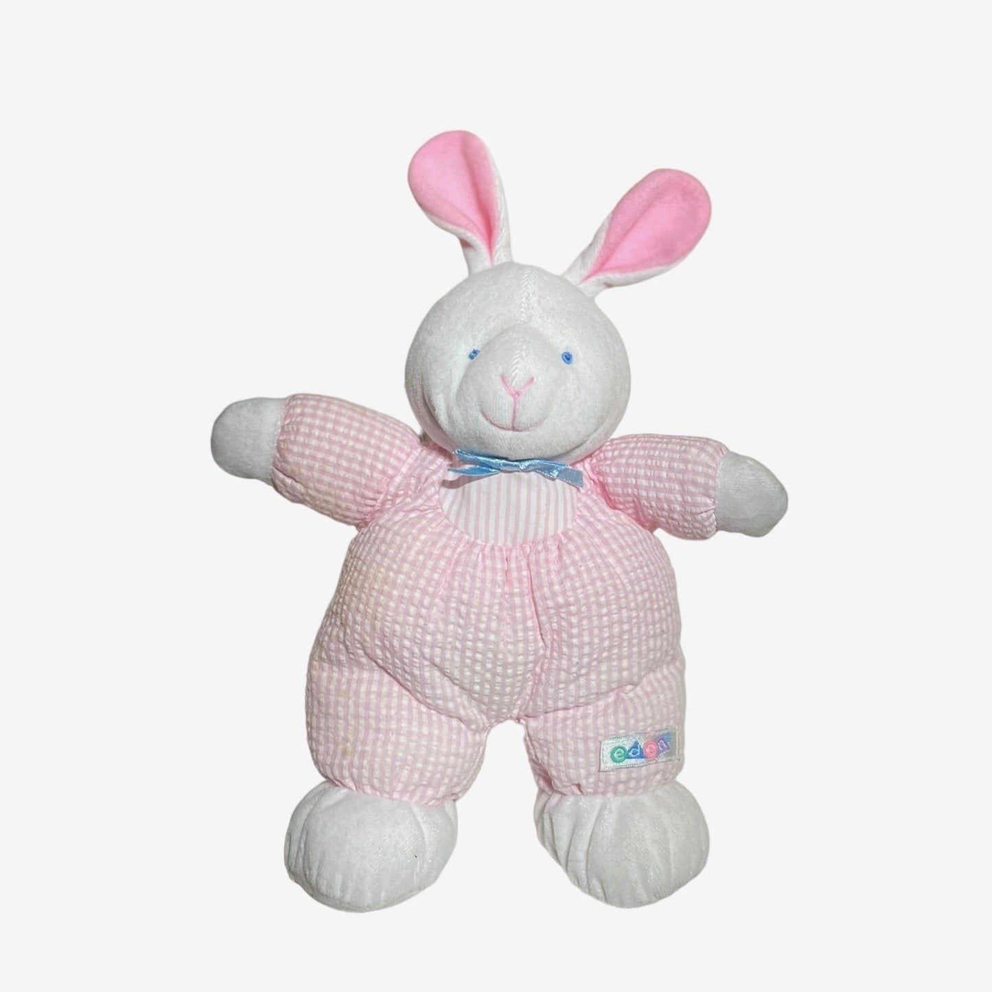 Baby Eden Bunny Vintage 11"  Pink Waffle Weave Romper, Rattle & Embroidered Face