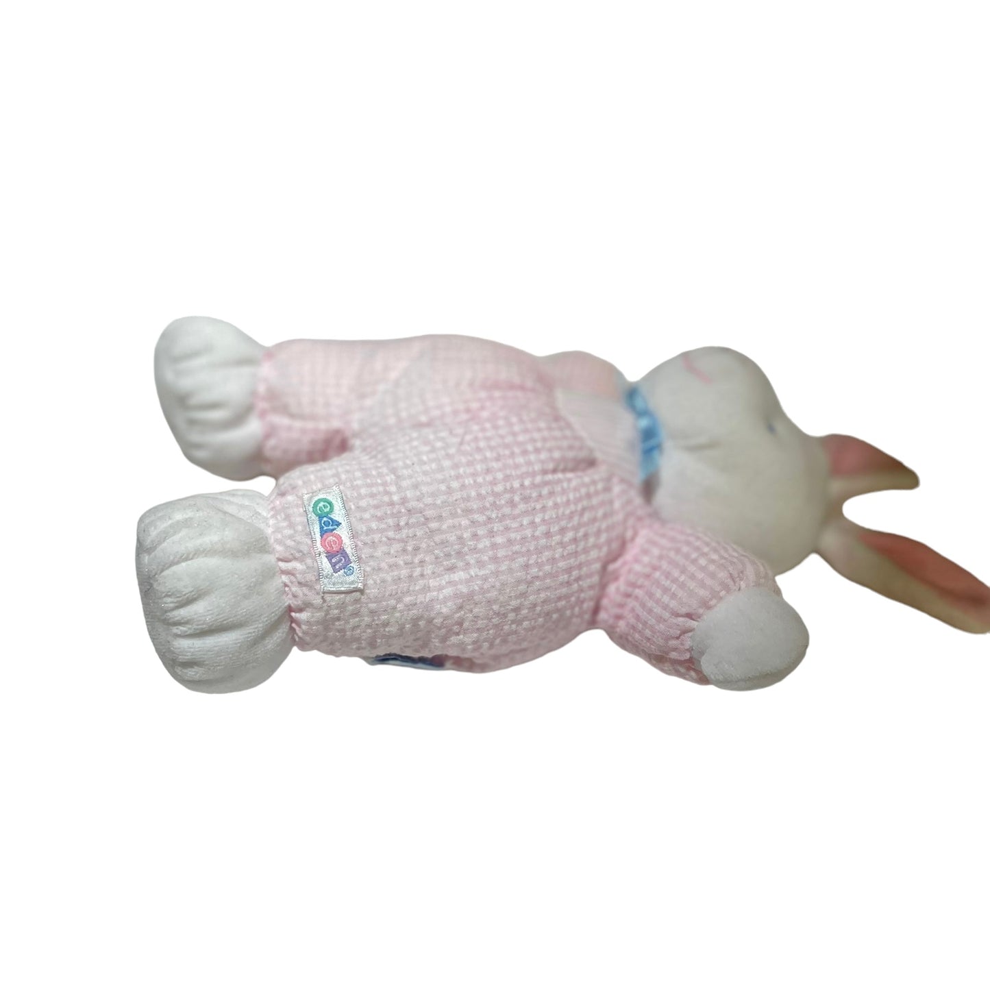 Baby Eden Bunny Vintage 11" Pink Waffle Weave Romper, Rattle & Embroidered Face