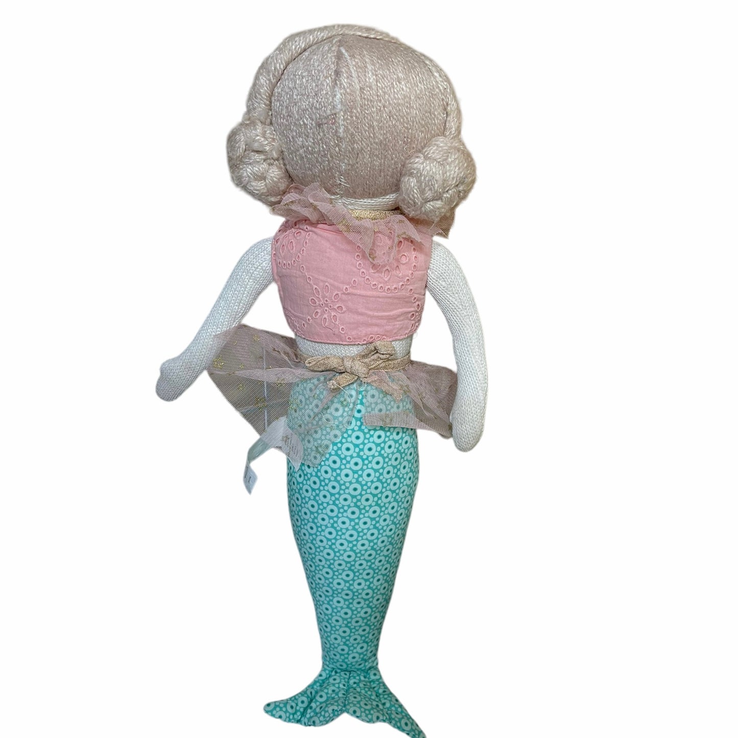 Preowned 21" Knit Pink & Aqua Mermaid Doll Pillow