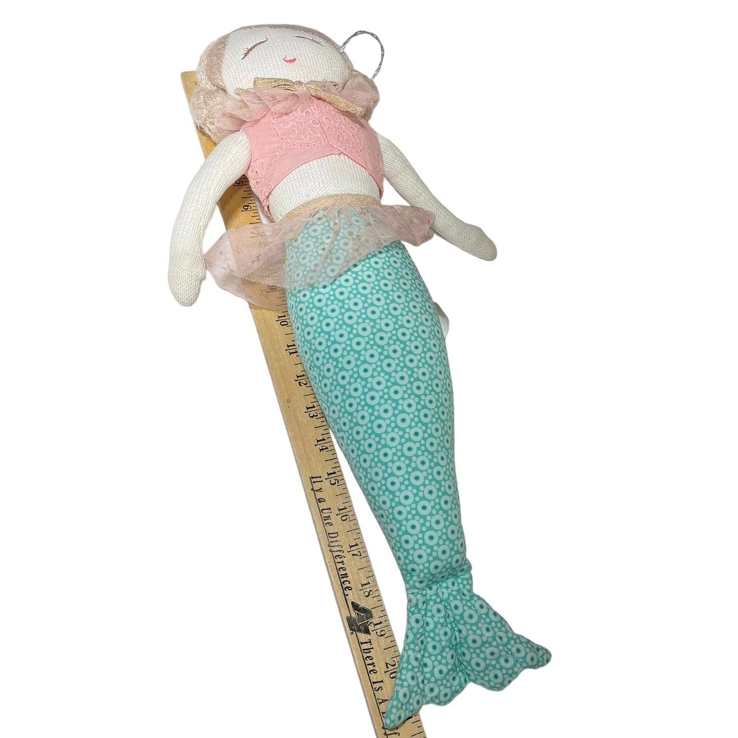 Preowned 21" Knit Pink & Aqua Mermaid Doll Pillow