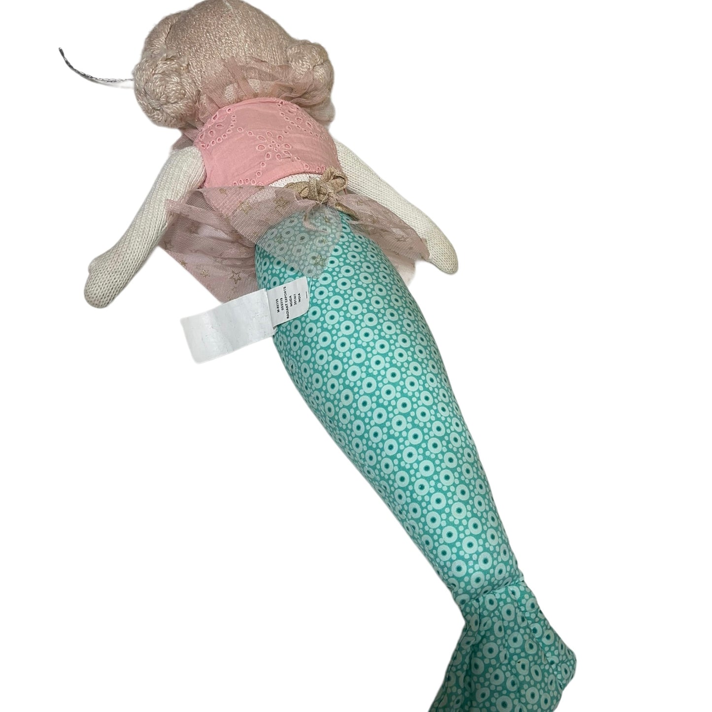 Preowned 21" Knit Pink & Aqua Mermaid Doll Pillow