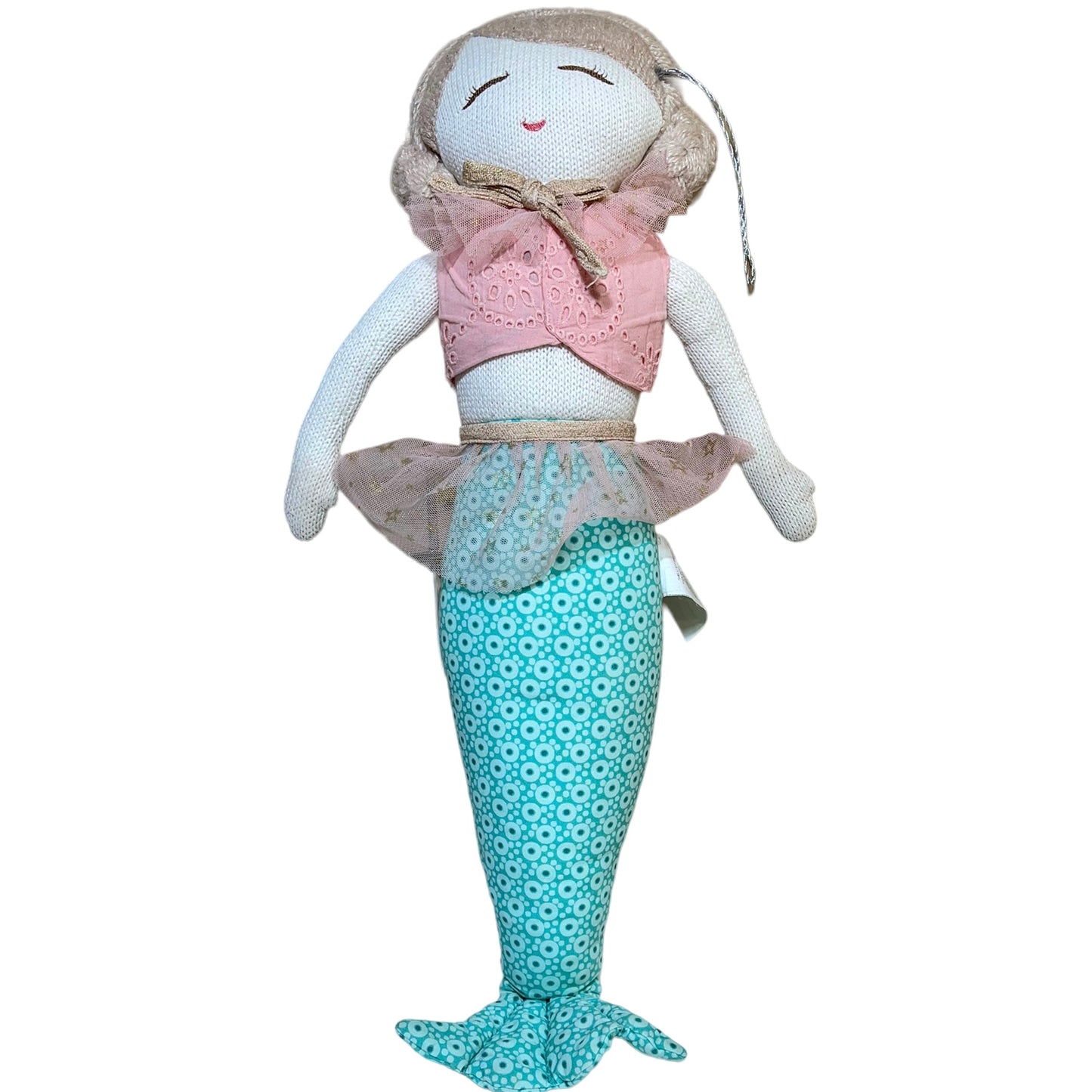 Preowned 21" Knit Pink & Aqua Mermaid Doll Pillow