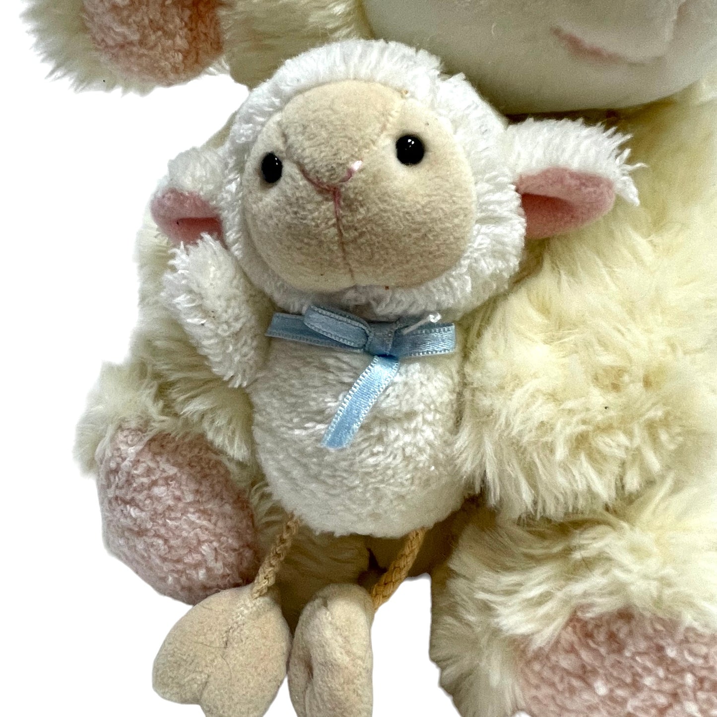 Mama & Baby, Cream 12" Lamb & 6" Baby, Glass Eyes & Pink Nubby Feet. Preowned, no Tags