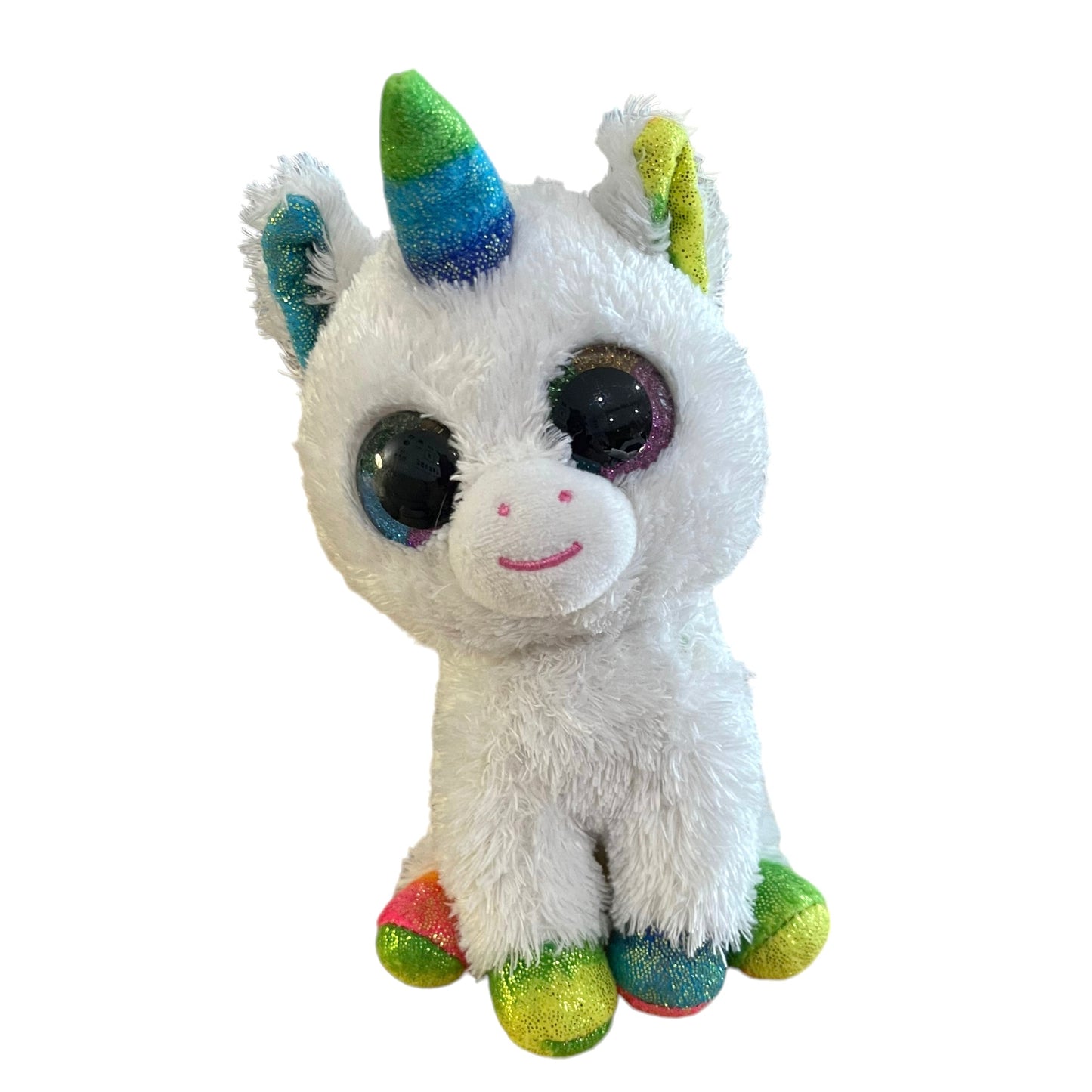 Ty Silk, ‘Pixy”, Sweet White Unicorn Plush with Multicoloured Sparkly Ears, Horn & Feet