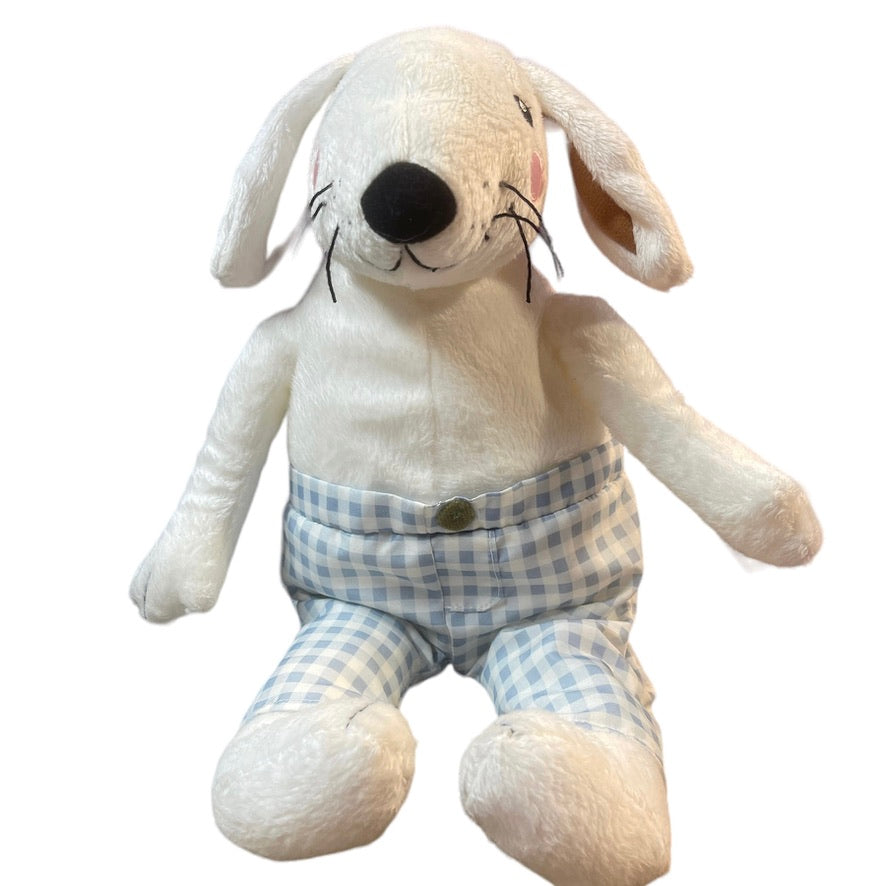 Ikea Skogshare White Rabbit Plush Blue Checked Pants, Long Black Whiskerss