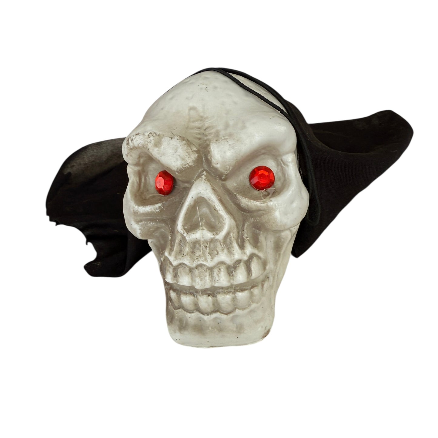 Jewel Eyed Skull with Black Filmy Head Cover & Hanging Loop  in Good Preowned Condition