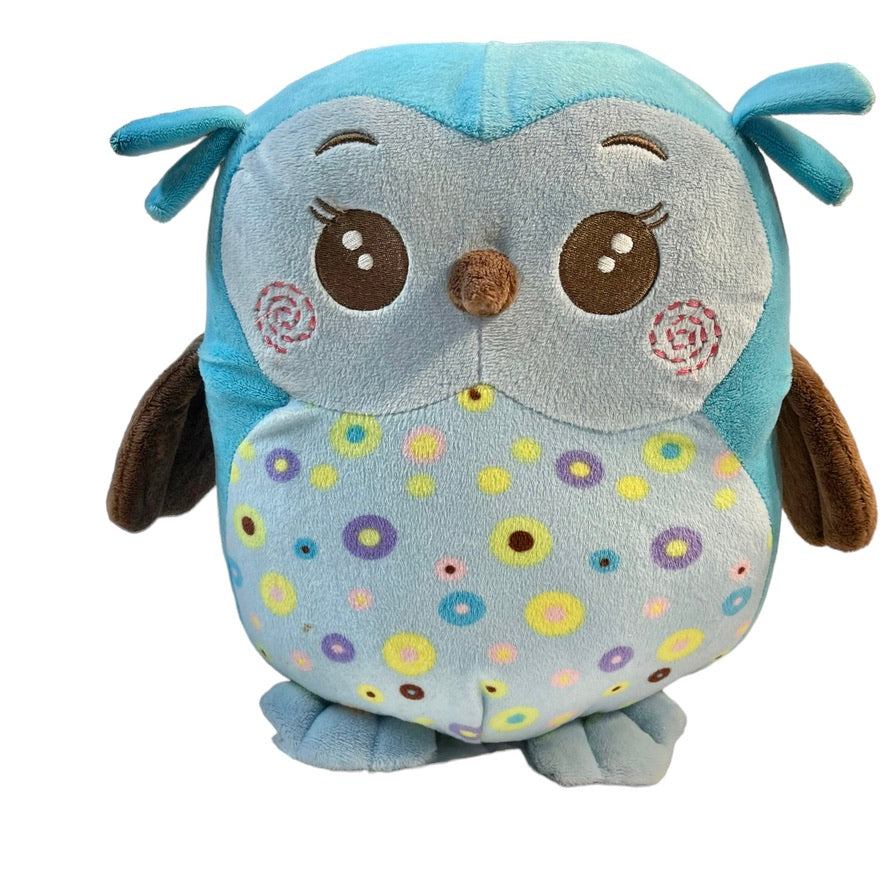 KELLYTOY 10" Blue Polka Dot Plush Owl Pillow Toy Travel Buddy Squishy Stuffy