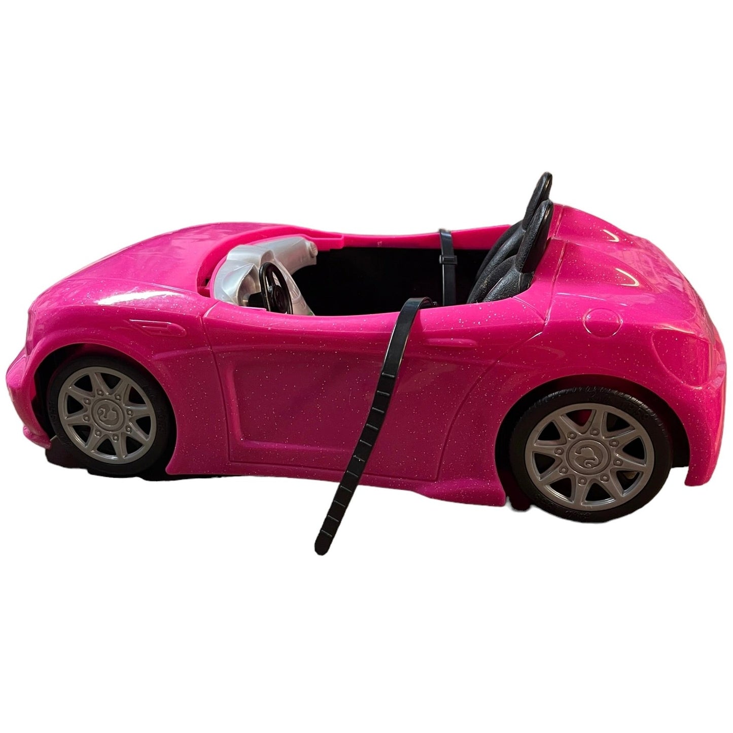 Sparkly Pink Barbie Car with Pink & Black Seats Complete with Belts in GUC