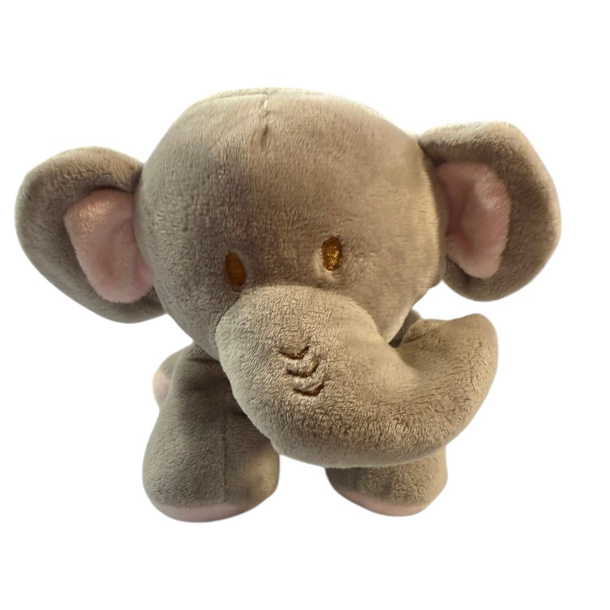 Velvety Grey & Pink KellyToy 8" Stuffed Elephant Plush Lovey Rattle/ Crinkle Toy with Knotted Tail