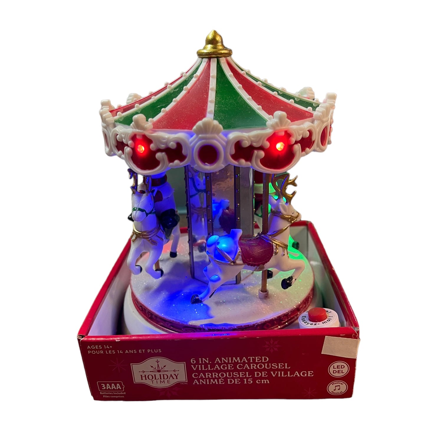 Holiday Time 6" Christmas Village Animated Mirrored Musical Carousel in Good Preowned Working Condition