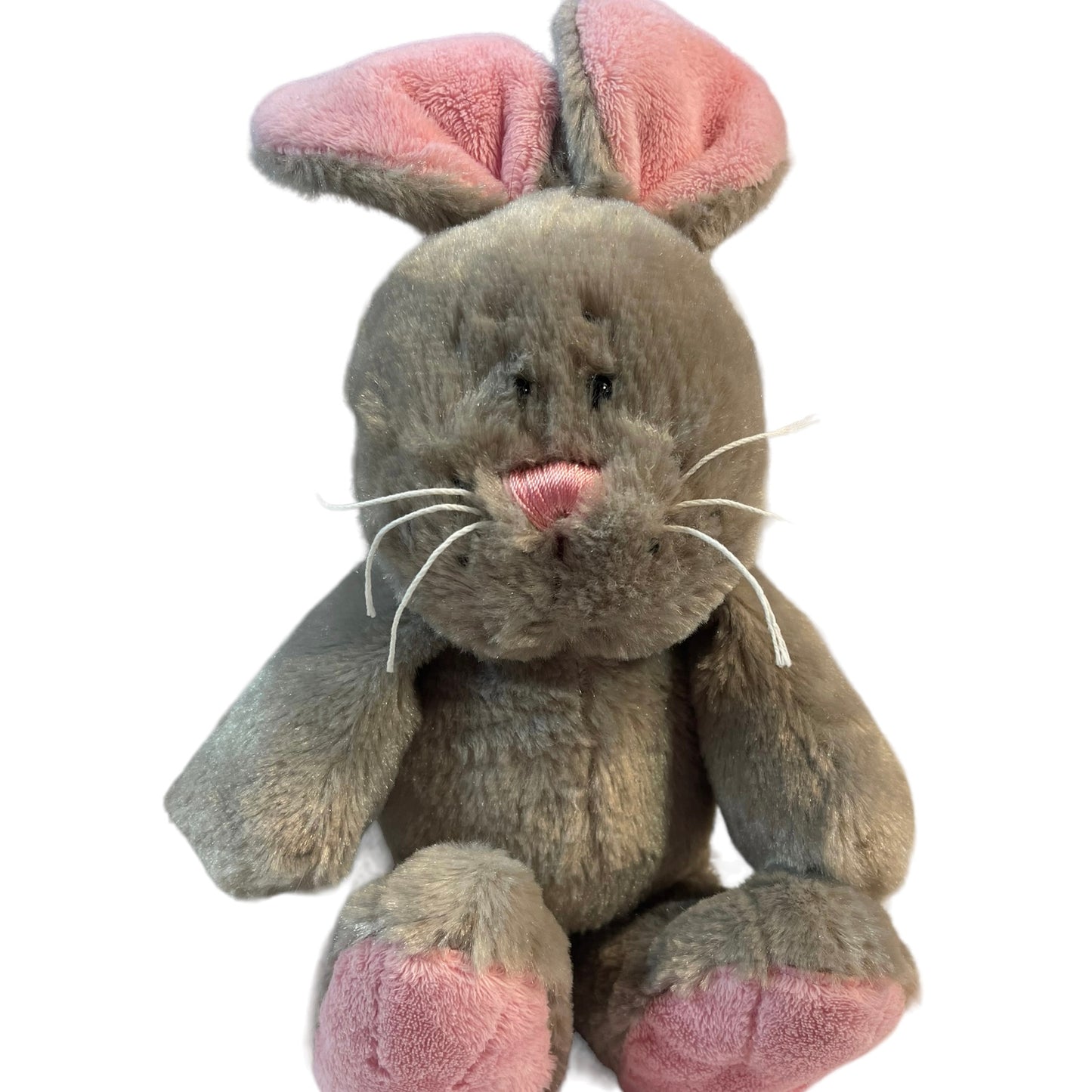 Charming  Grey 13" Bunny With Pink Lined Ears, Feet and a Silky Pink Nose  GUC