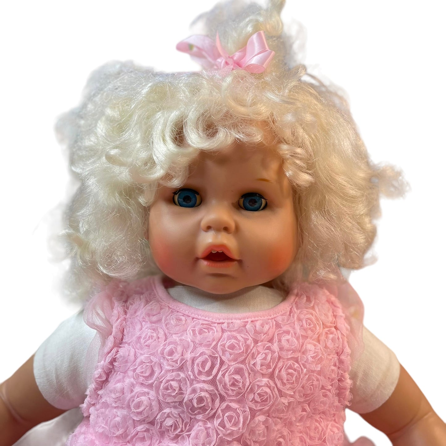 Exquisite 20" Blond Blue Eyed Toddler Doll in Pink Ruffled Tulle Dress with Satin Bow