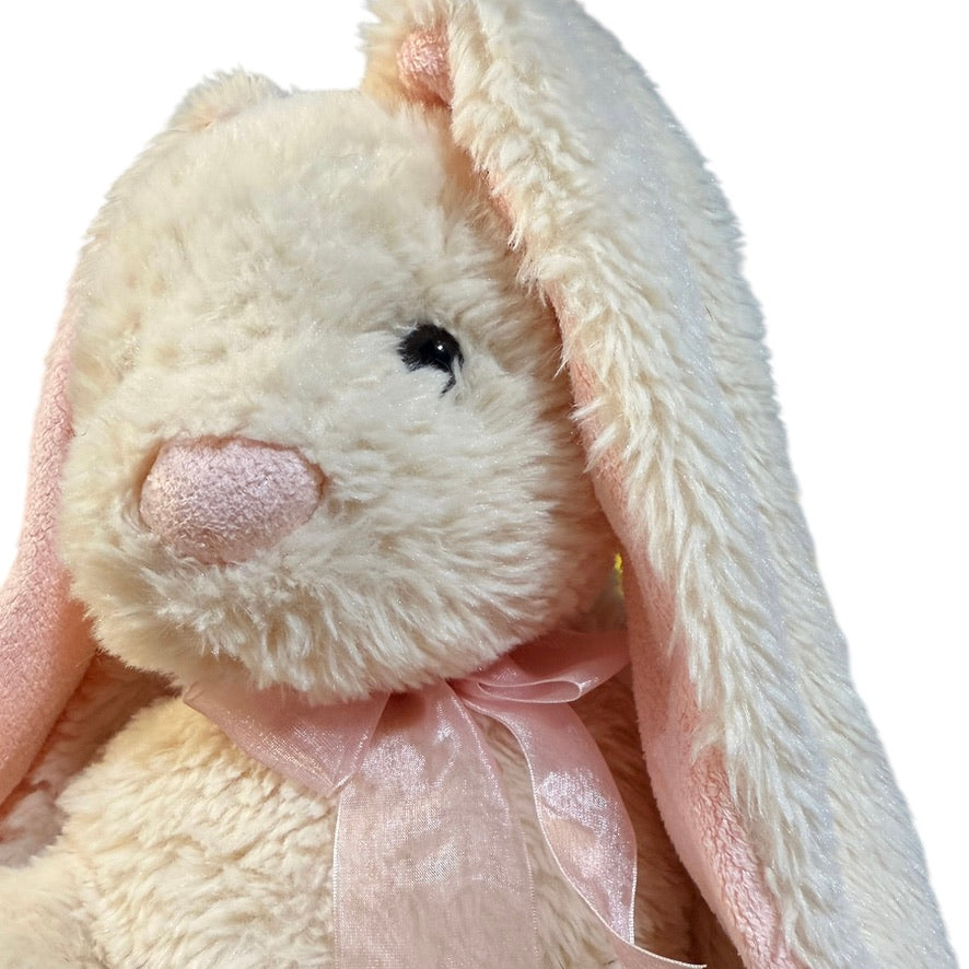 Hug Fun Lop Eared Bunny, Cream with Soft Pink Ears, Nose, Foot Pads with Pretty Gauzy Bow!