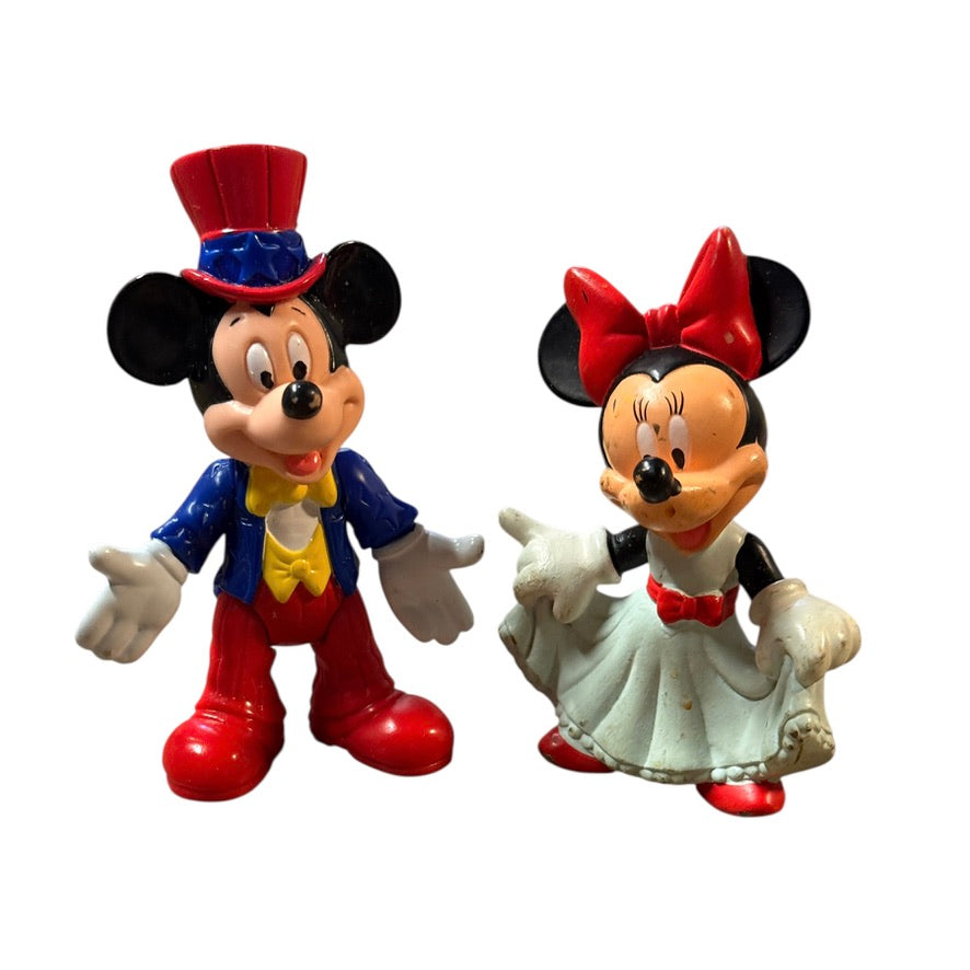 Mickey & Minnie Lot of 2, 4" Uncle Sam Mickey & 3.5" Minnie in Blue Dress & Red Bow in GUC