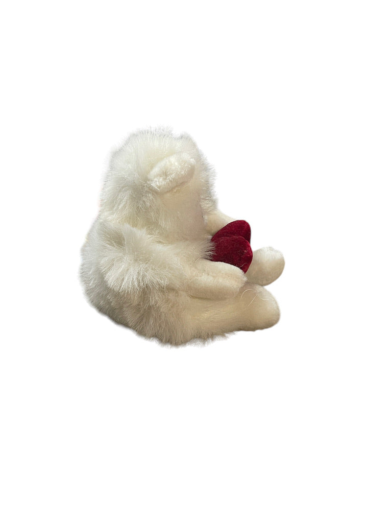 'MONGO', 8" White Plush Russ Bear Toy Monkey, Ape, Gorilla with Red Velvet Heart in GUC -NT