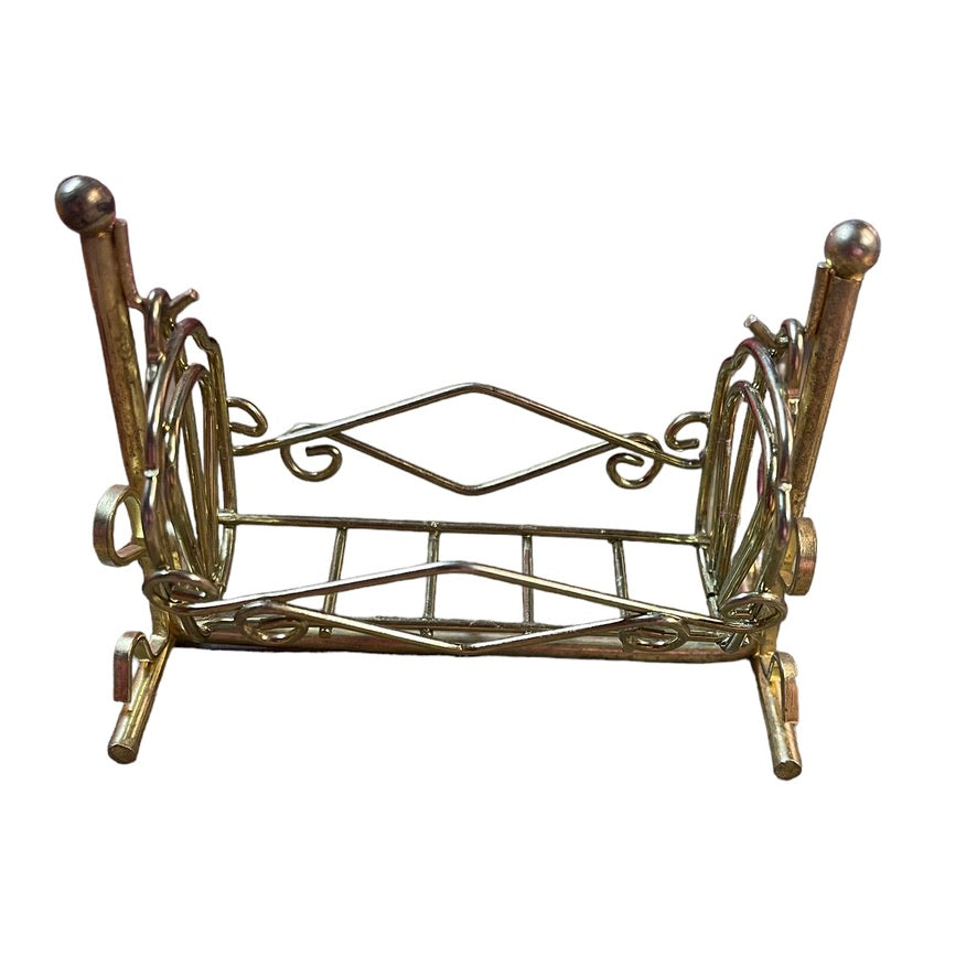 Vintage Brass Miniature 1:12 Scale Rocking Doll Cradle Nursery Bed in GUC