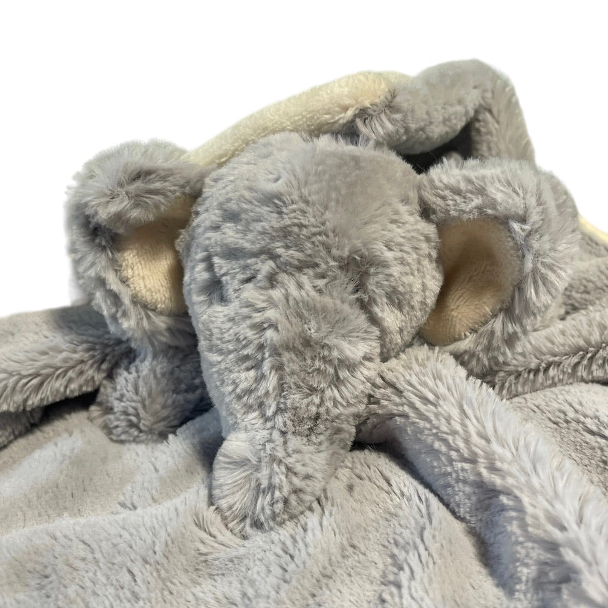 Linzy Baby Light Grey & Cream  Fluffy Elephant Lovey Security Blanket Rattle in Great Preowned Condition