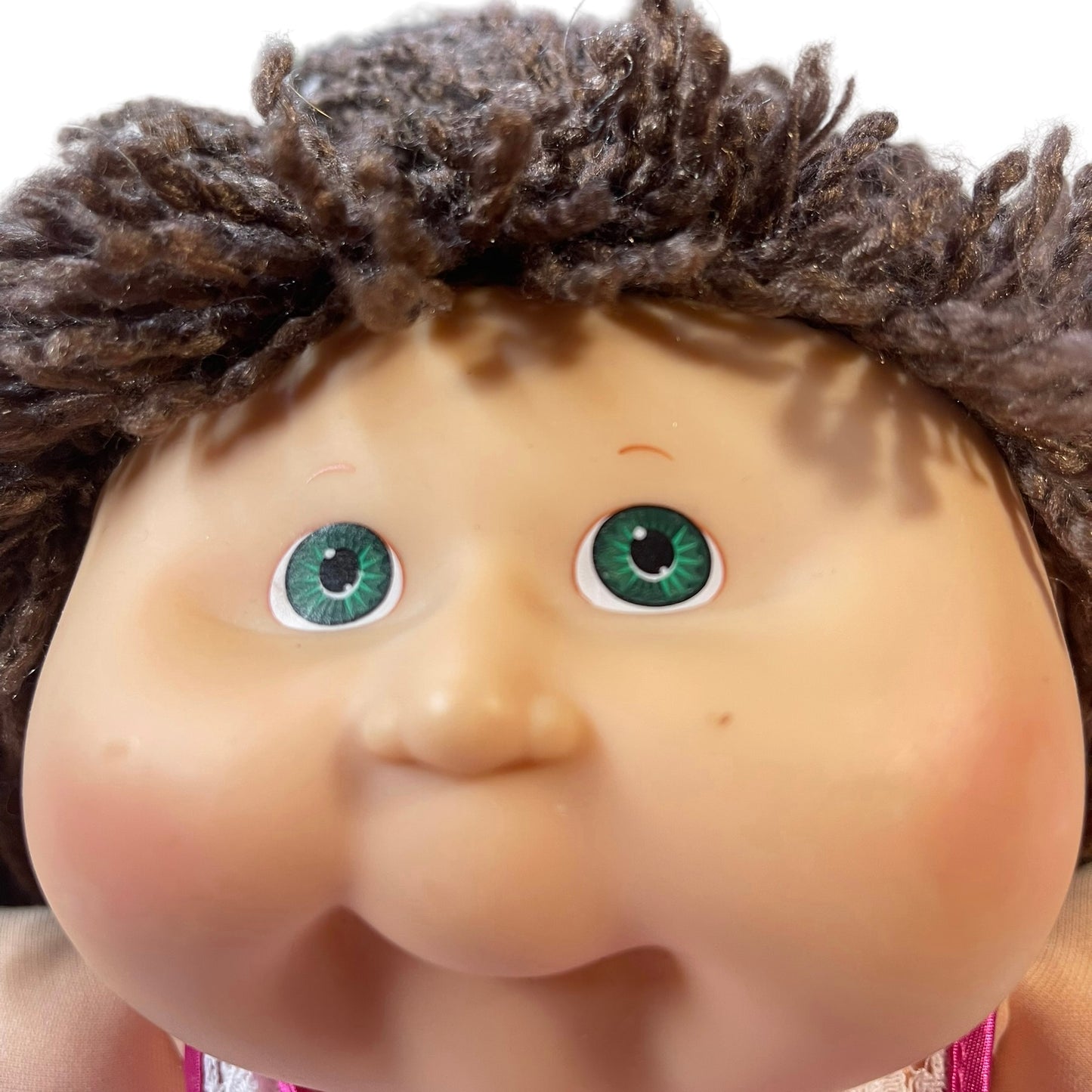 20th Anniversary Cabbage Patch with Neck Stamp, Brown Yarn Hair, Green Eyes