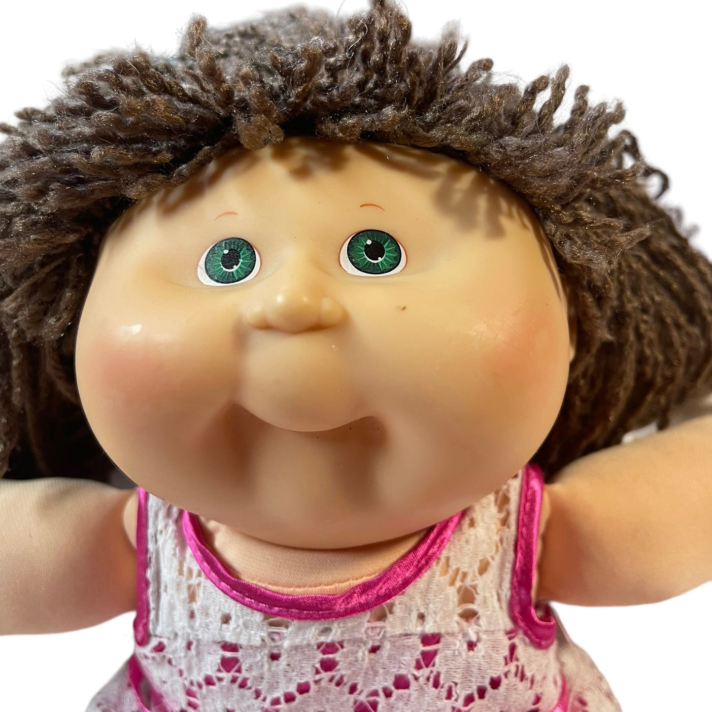 20th Anniversary Cabbage Patch with Neck Stamp, Brown Yarn Hair, Green Eyes