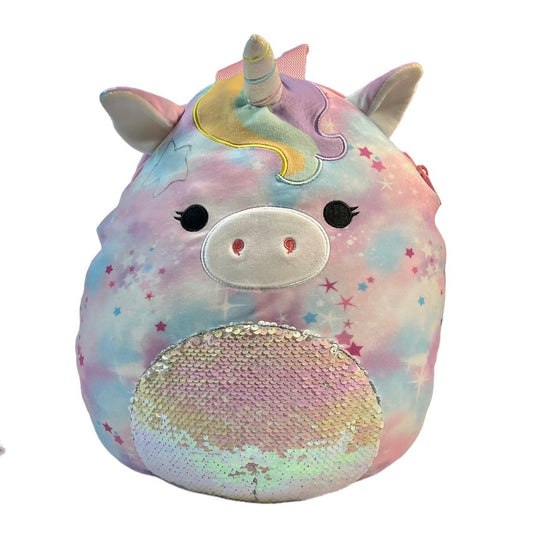 Squishmallow Official Kellytoy Plush Nebula Pink Unicorn Backpack/PJ Bag EUC