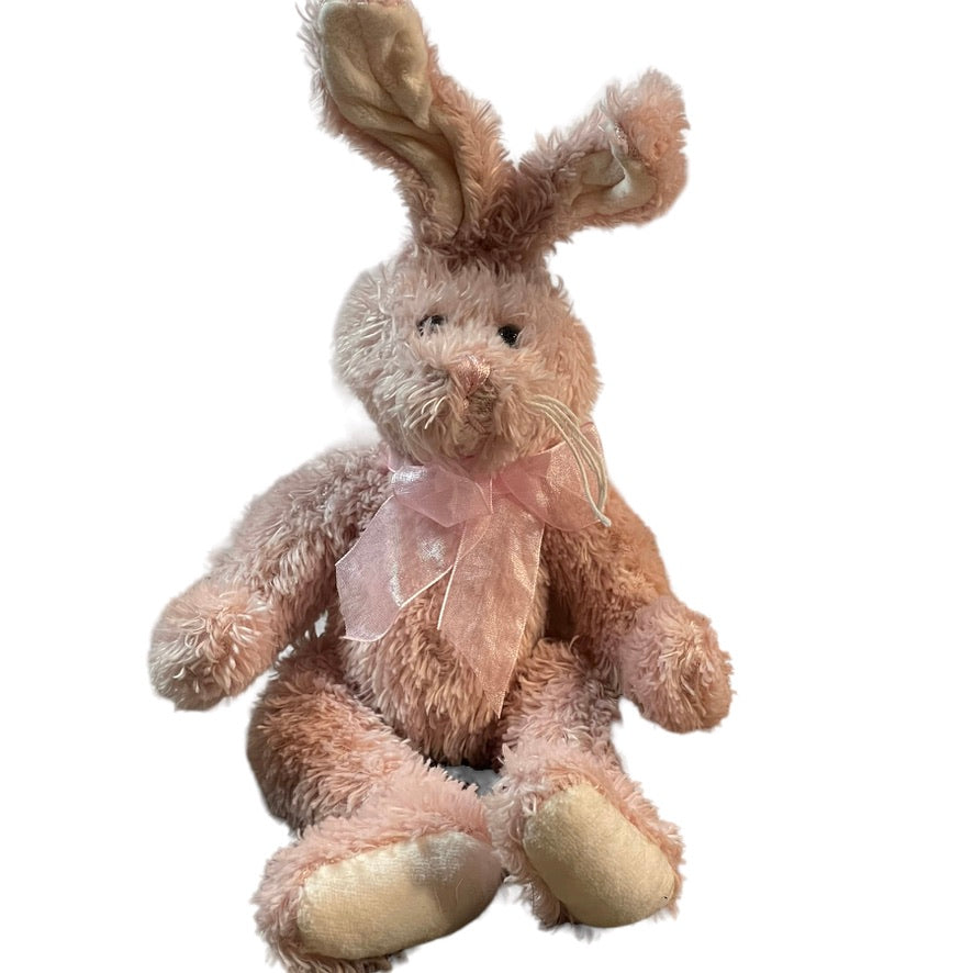 Ganz Ruffles Vintage 12" Blush Pink Scruffy Bunny Rabbit,  Bendable Ears,