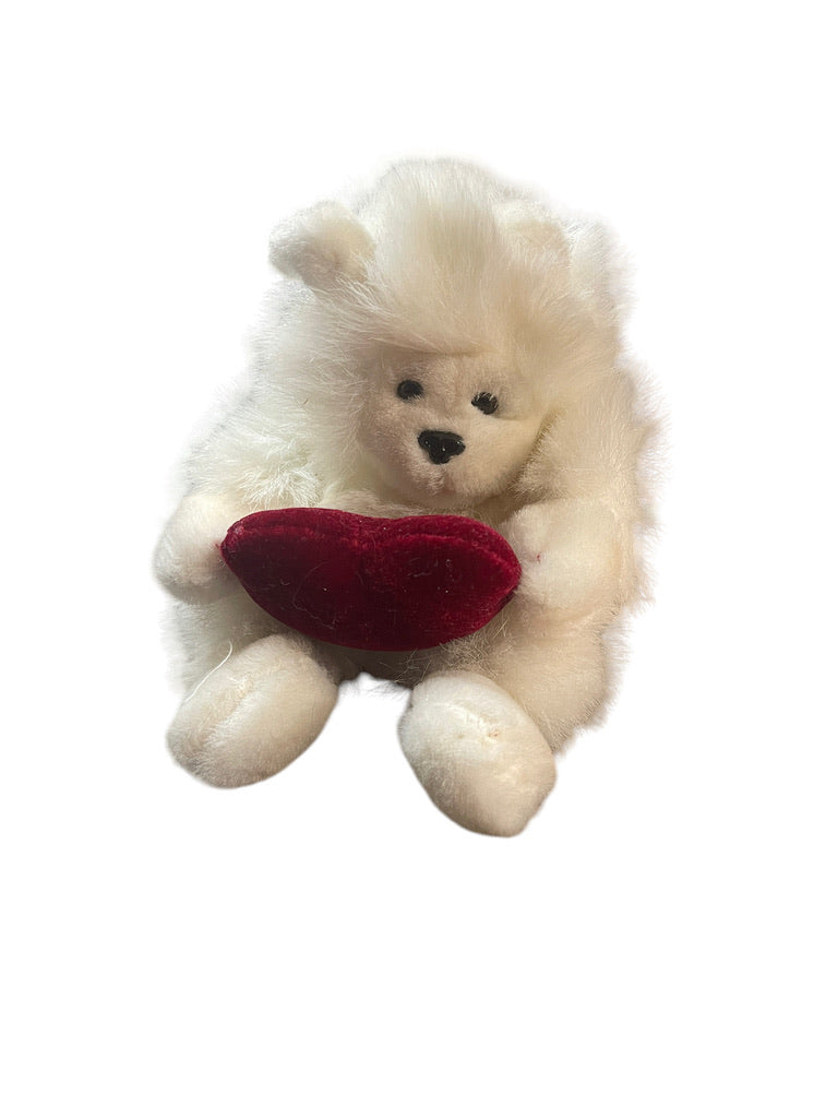 'MONGO', 8" White Plush Russ Bear Toy Monkey, Ape, Gorilla with Red Velvet Heart in GUC -NT