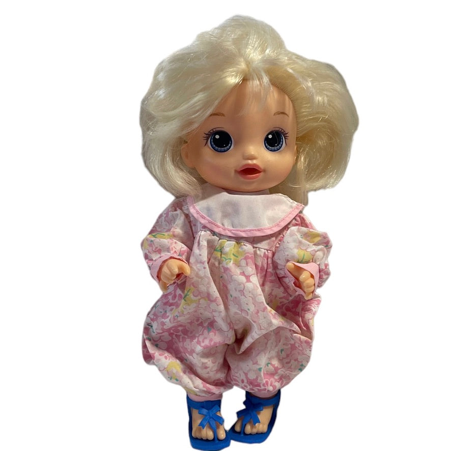 Baby Alive Vinyl 13" Doll Blond Blue Eyed Darling with Pretty Blue Sandals!