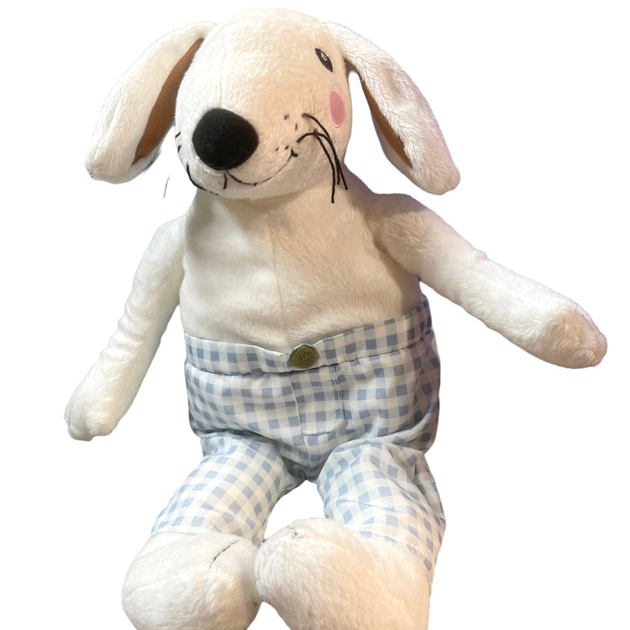 Ikea Skogshare White Rabbit Plush Blue Checked Pants, Long Black Whiskerss