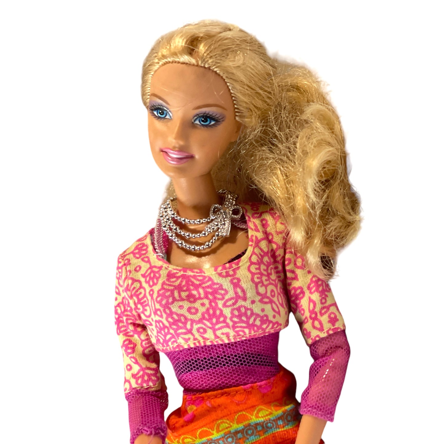 Mattel Articulated Blond 2009 Doll & 2000 Flower Power Pink & Orange Hippy Dress & Accessories