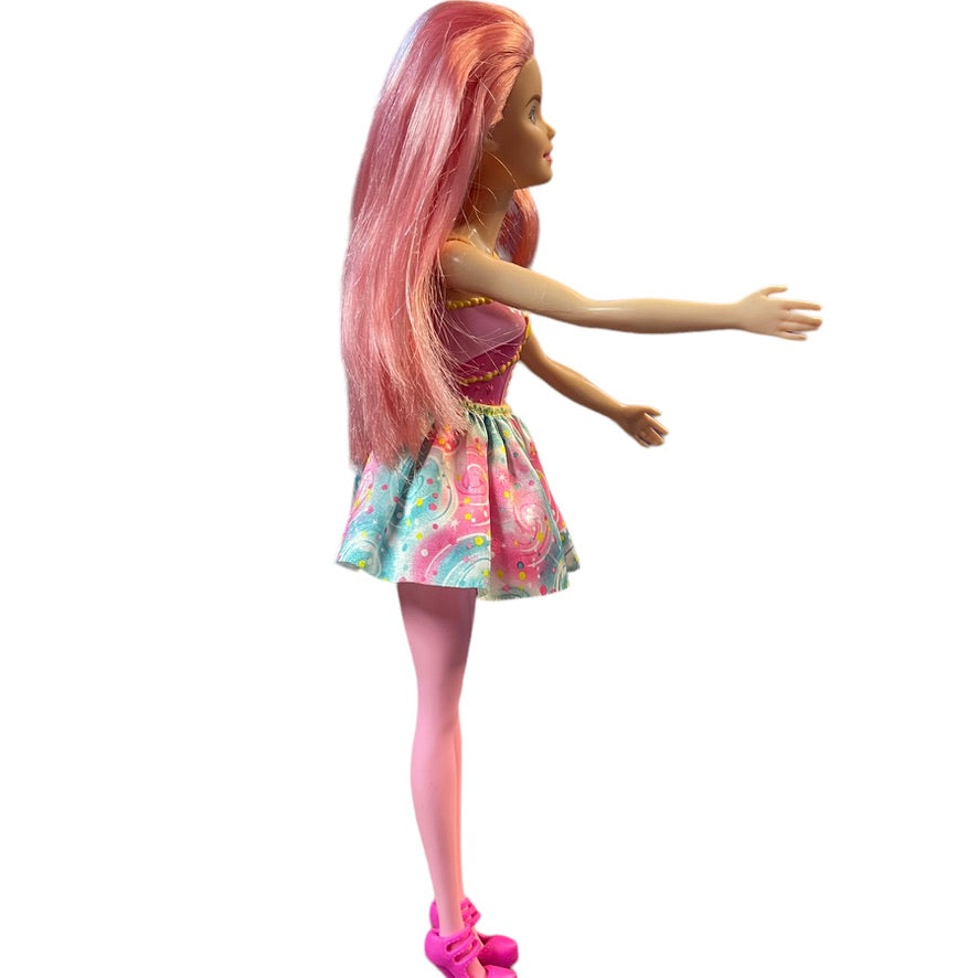 Barbie Dreamtopia Doll with Pink Hair & Legs Vinyl Tank Top, Floral Silk Skirt. No Wings