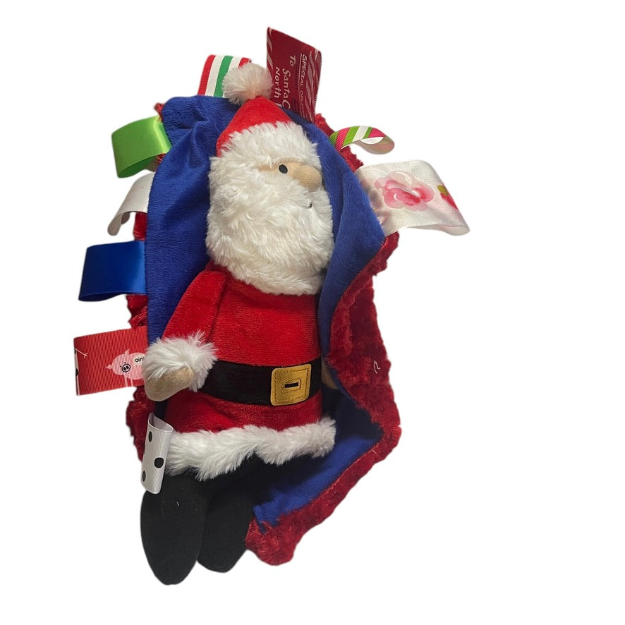 Santa Lovey Stuffed Toy & Handmade  Minky Ribbon Tag Blanket for Sleep/ Security & Sensory Play