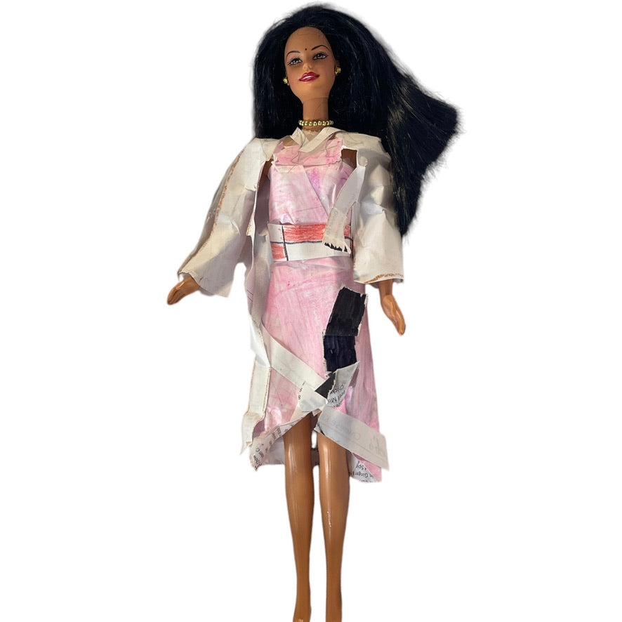 Gorgeous Vintage Indian Barbie,Vermillion Bindi, Luxurious Black Hair, Jewellery & Ingenious Paper Clothing