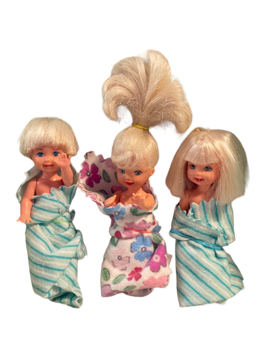 Barbie Vintage Moveable Mattel Littles,  Blond with Back Levers Lot ot 3