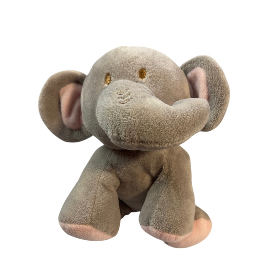 Velvety Grey & Pink KellyToy 8" Stuffed Elephant Plush Lovey Rattle/ Crinkle Toy with Knotted Tail