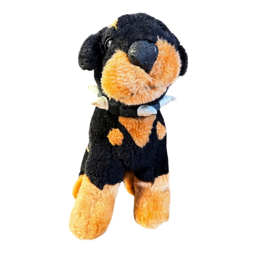 Rottweiler Realistic Plush, 10", Spiked' Collar, Classic Rottie Colours, Sweet Face in GUC