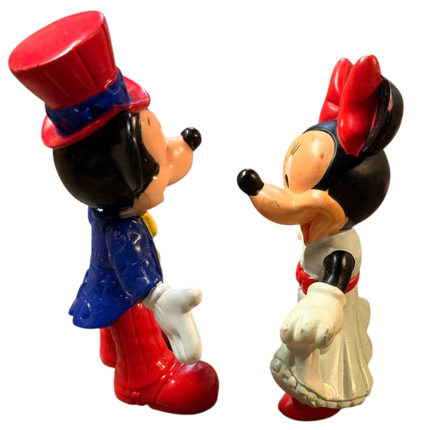 Mickey & Minnie Lot of 2, 4" Uncle Sam Mickey & 3.5" Minnie in Blue Dress & Red Bow in GUC
