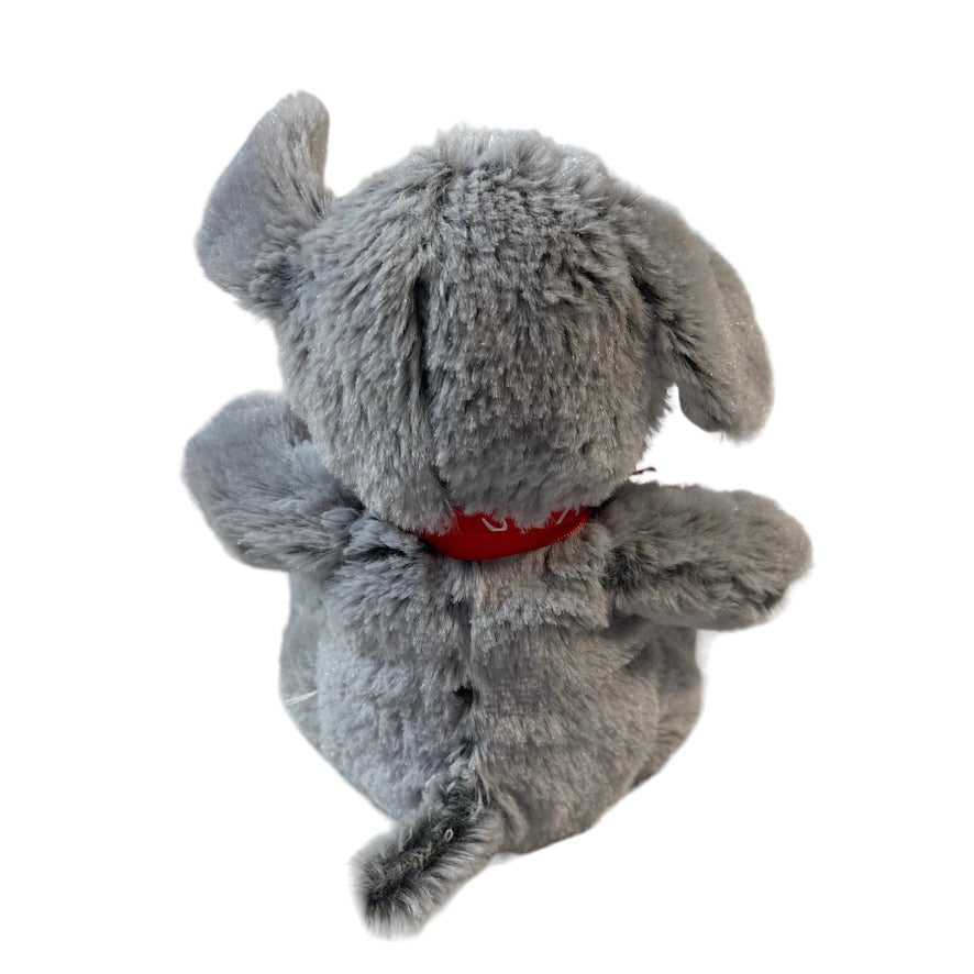 Frosted Grey Sitting Puppy Dog Red Heart & Valentine Bow 7" Button Eyes