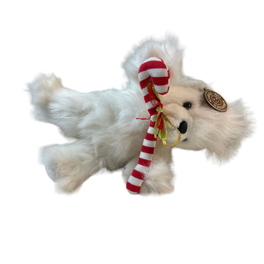 Vintage Cuddle Wit Shaggy White Stuffed Animal Plush with Striped Candy Cane