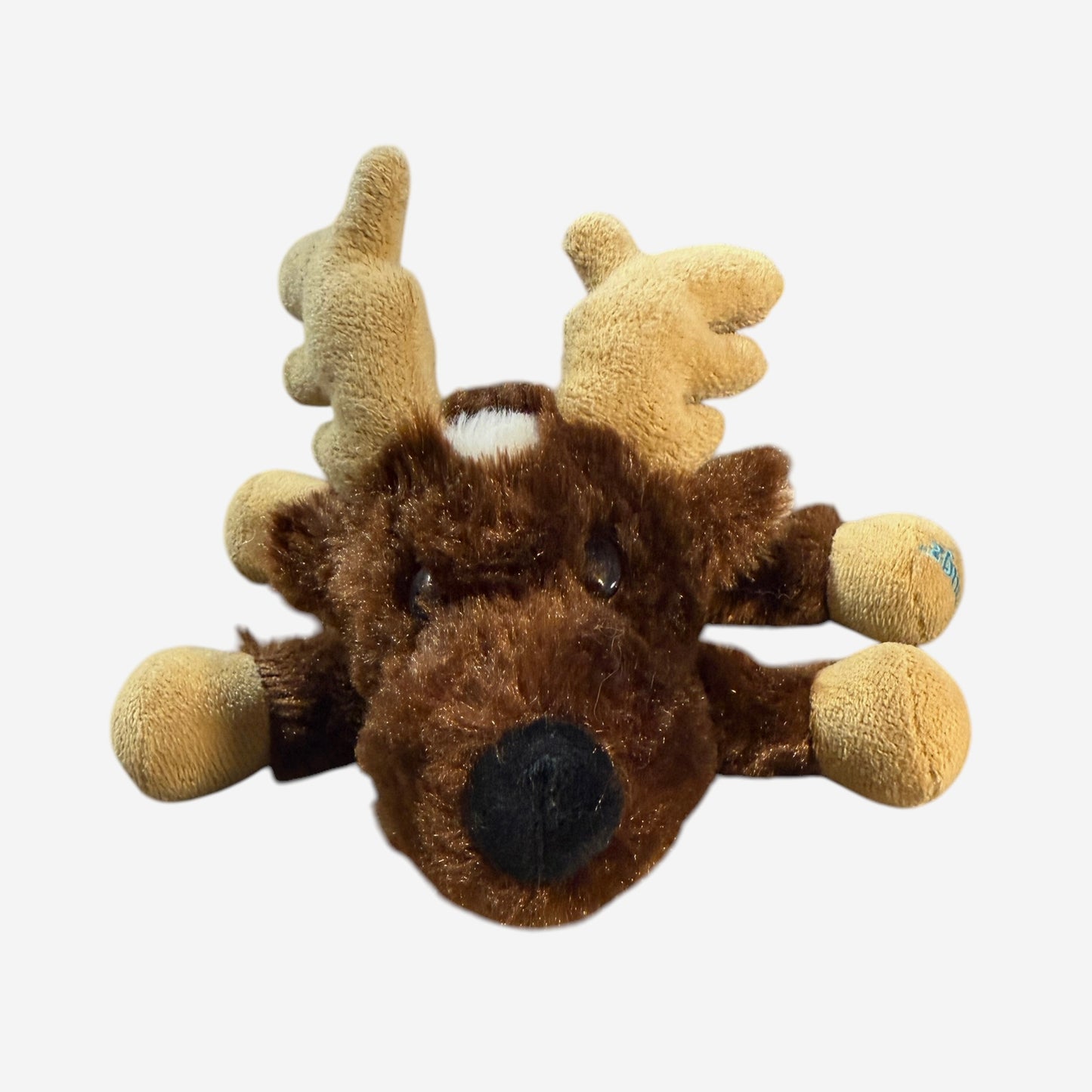 Silky Soft Brown Moose Plush with White Markings, Tan Antlers and Hooves 7x8" in EUC