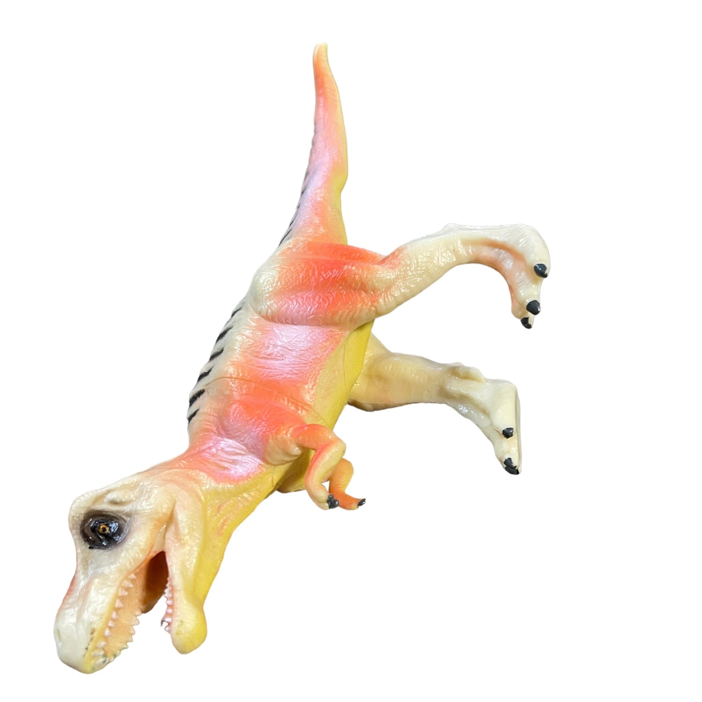 Tangerine Peach 7" Tyrannosaurus Rex Plastic Dinosaur Toy With Black Stripes in EUC