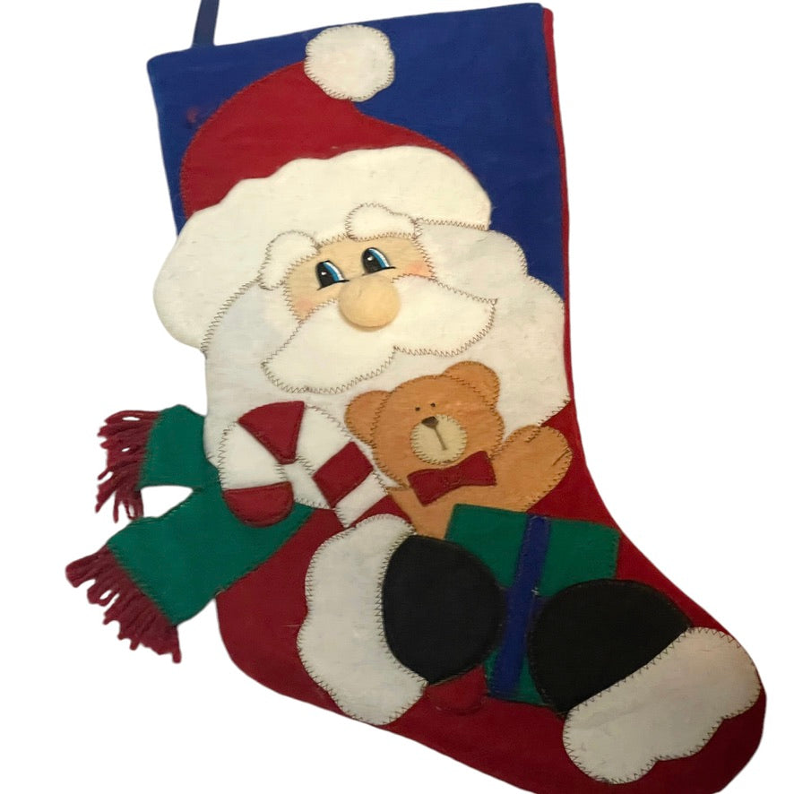 Santa 3D  15" Bright Felt Christmas Stocking with Embroidered Eyes and Bright Appliques