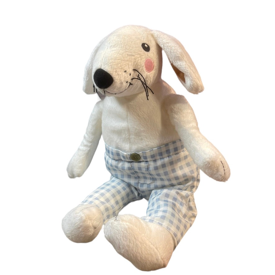 Ikea Skogshare White Rabbit Plush Blue Checked Pants, Long Black Whiskerss