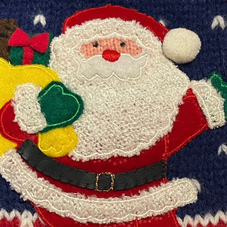 Cozy Knit Christmas Stocking with Santa Applique, 19" Tall, in Excellent Preowned Condition